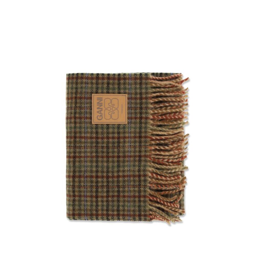 Ganni Women Small Check Wool Scarf